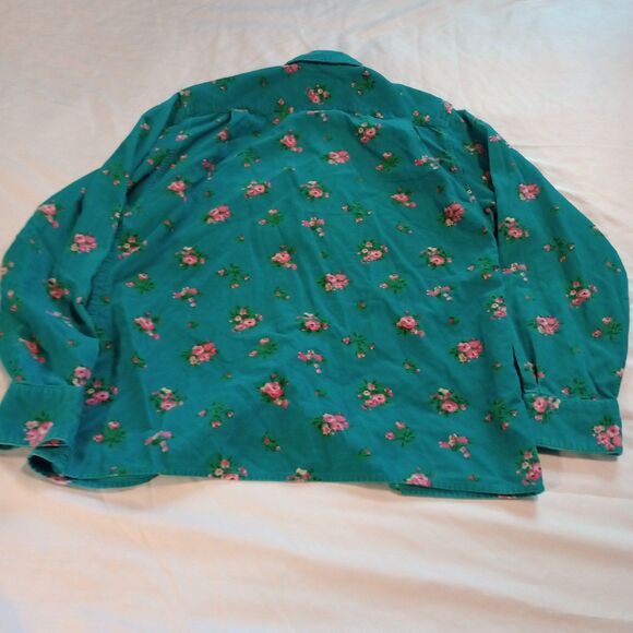 Vintage Cambridge Dry Goods Turquoise Floral Corduroy L/S Button Up. Sz. 4 Cotto - Picture 3 of 7
